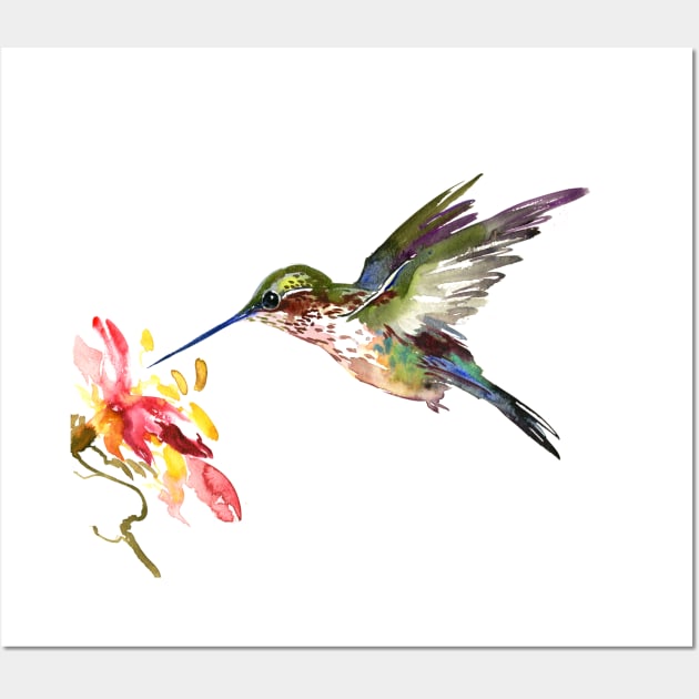 Flying Hummingbird and Flower Wall Art by surenart